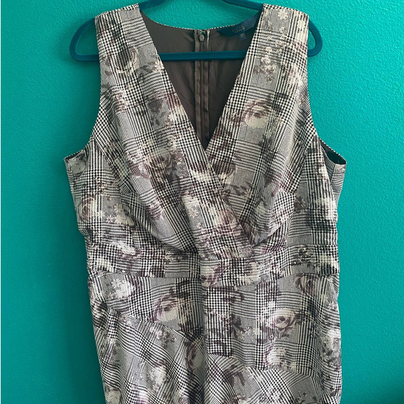 Rachel Roy Houndstooth Floral Midi Length Tea Dress 16W - Picture 3 of 10